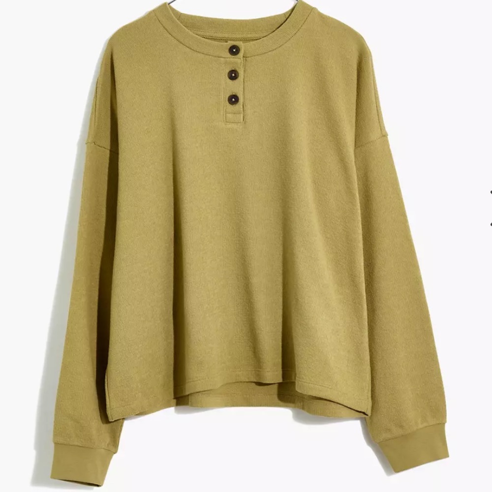 Madewell Drop-Sleeve Green Henley Thermal Shirt